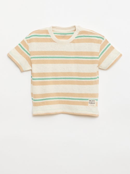 Camiseta rayada de punto de algodón y lino - Kiabi