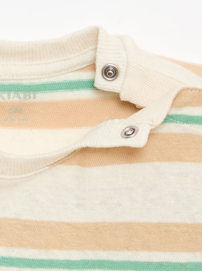 Camiseta rayada de punto de algodón y lino Beige - Kiabi