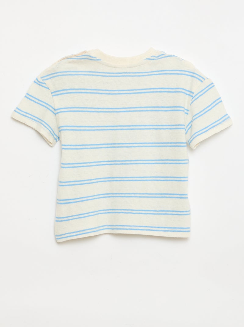Camiseta rayada de punto de algodón y lino Blanco - Kiabi