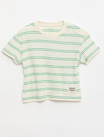 Camiseta rayada de punto de algodón y lino