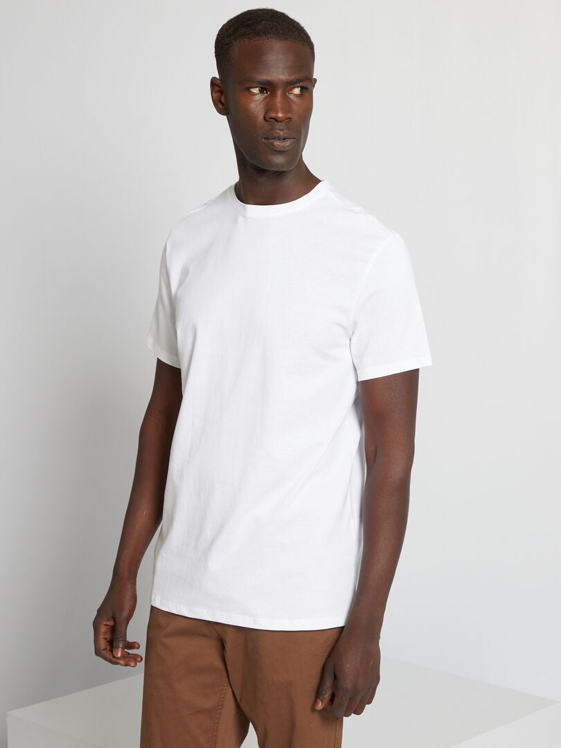 Camiseta recta de punto lisa blanco - Kiabi