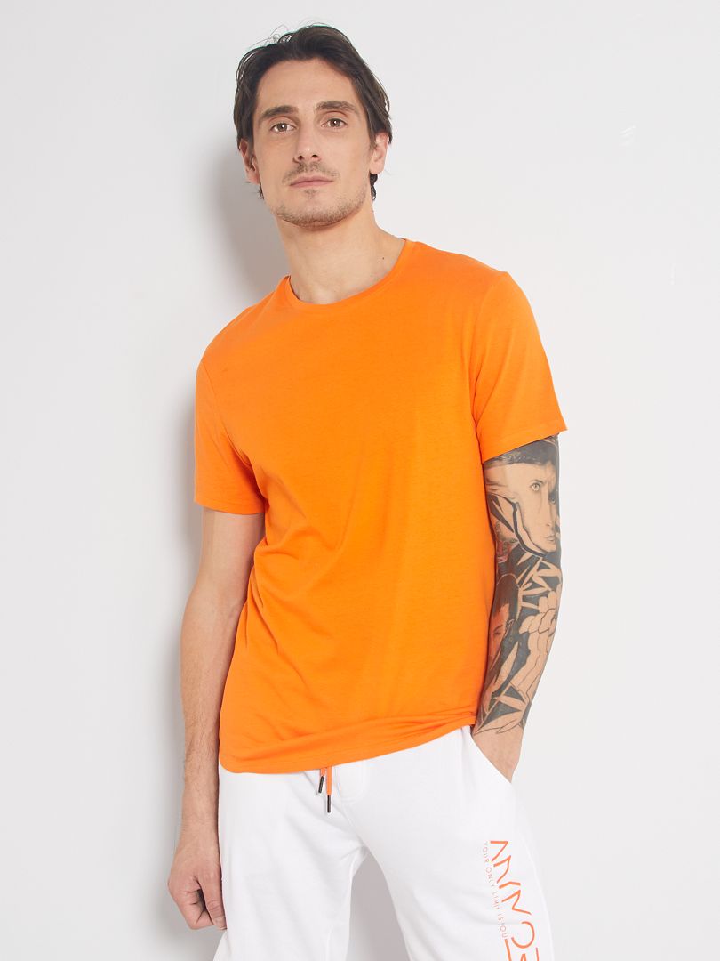 Camiseta recta de punto lisa naranja - Kiabi