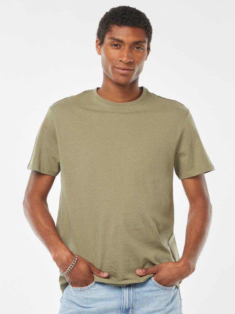 Camiseta recta de punto lisa verde liquen - Kiabi