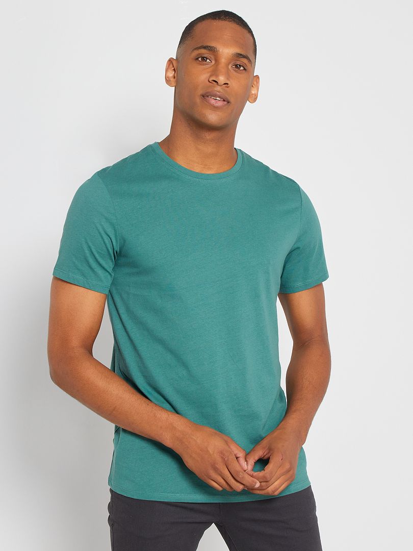 Camiseta recta de punto lisa verde oscuro - Kiabi