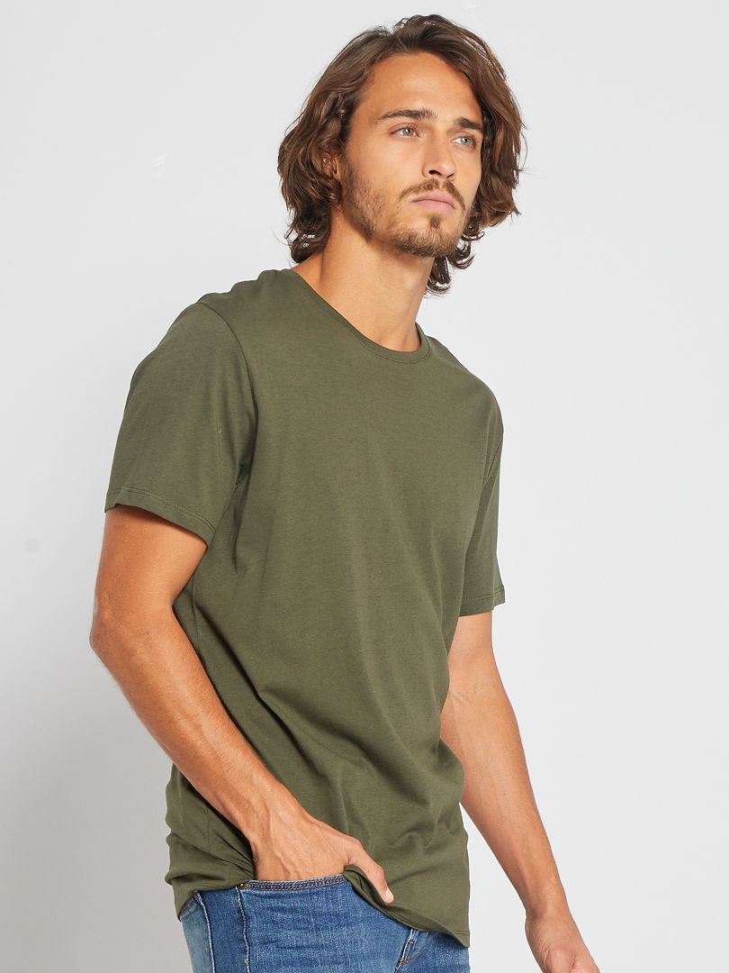 Camiseta recta de punto lisa verde selva - Kiabi