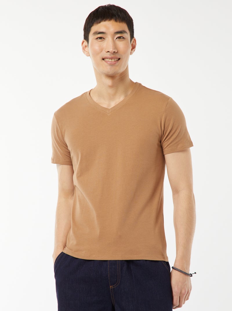 Camiseta recta elástica Beige - Kiabi