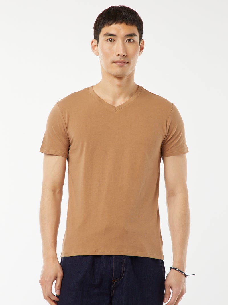 Camiseta recta elástica Beige - Kiabi