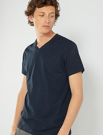 Camiseta regular de algodón con cuello de pico - Kiabi