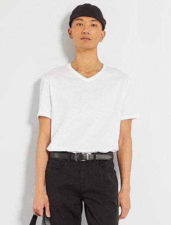 Camiseta regular de algodón con cuello de pico - Kiabi