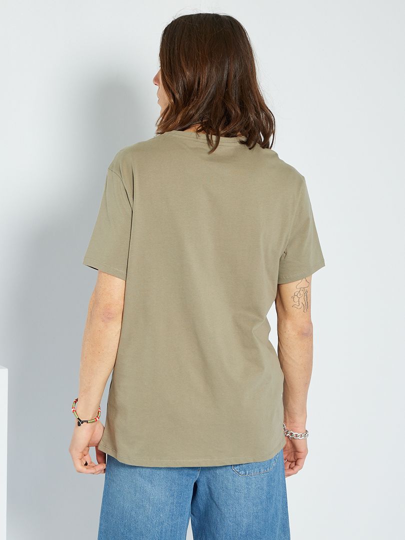 Camiseta Regular De Algod N Con Cuello De Pico Verde Kiabi