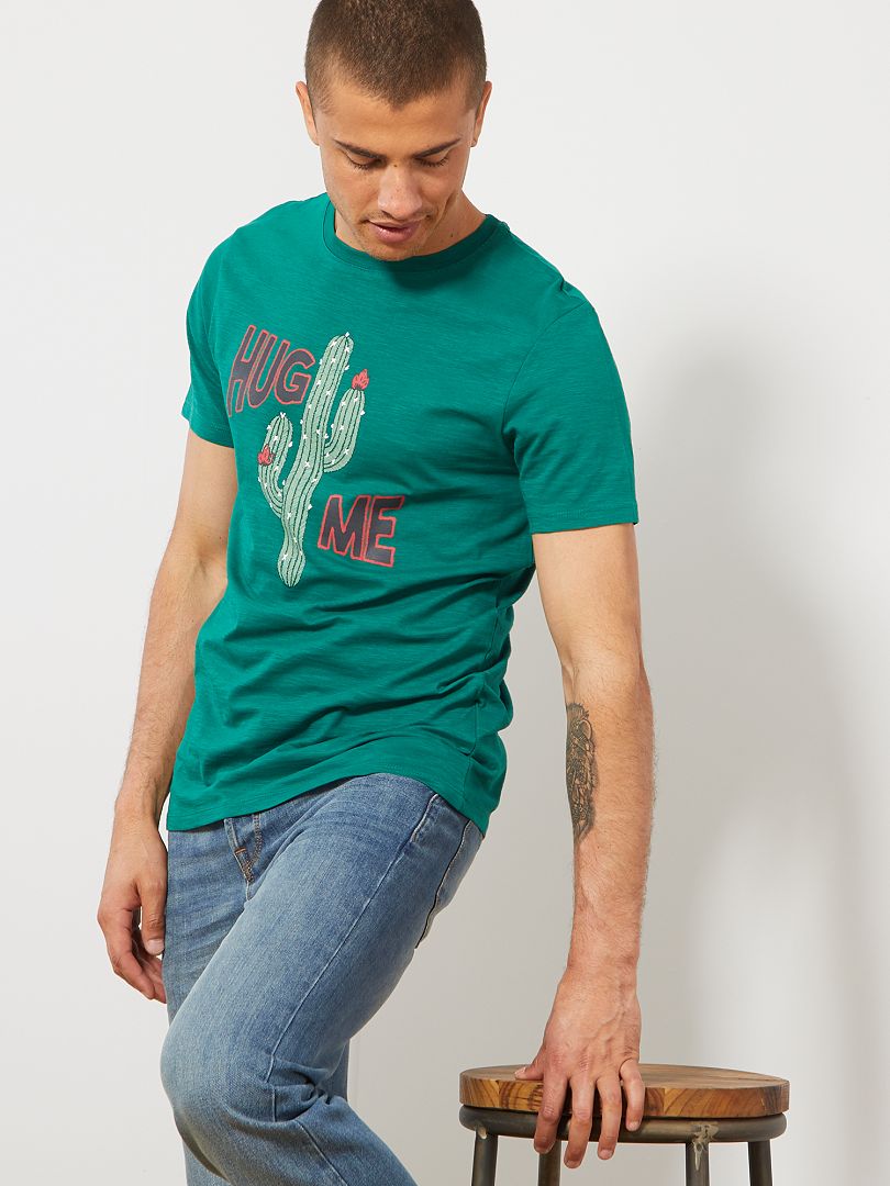 Camiseta regular de algodón orgánico estampada VERDE - Kiabi