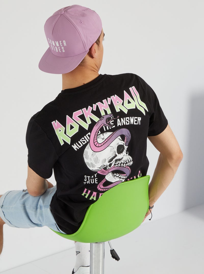 Camiseta 'Rock'n'roll' de punto Negro - Kiabi