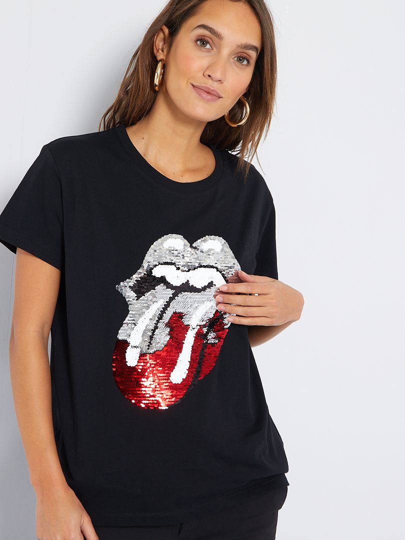 Camiseta 'Rolling Stones' con lentejuelas reversibles - NEGRO - - 12.00€