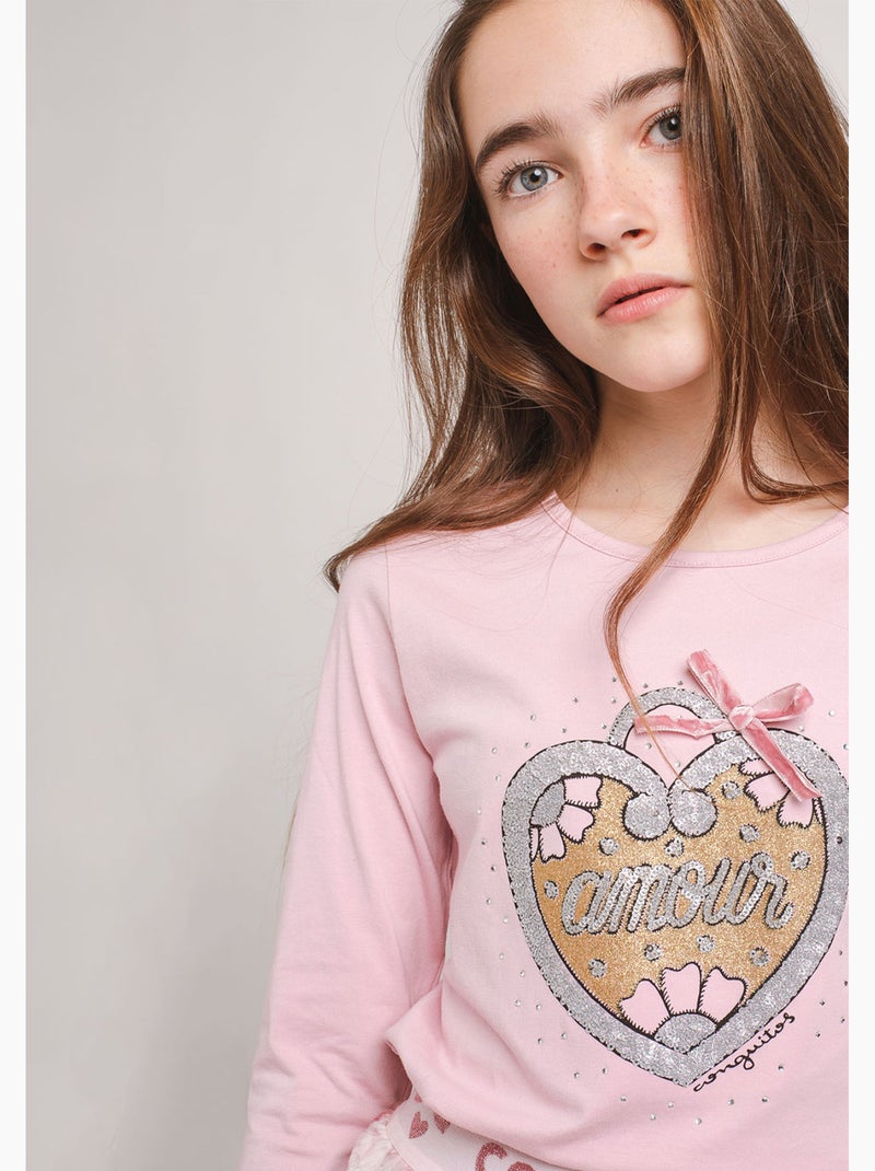 Camiseta rosa "Heart" de niña Rosa - Kiabi