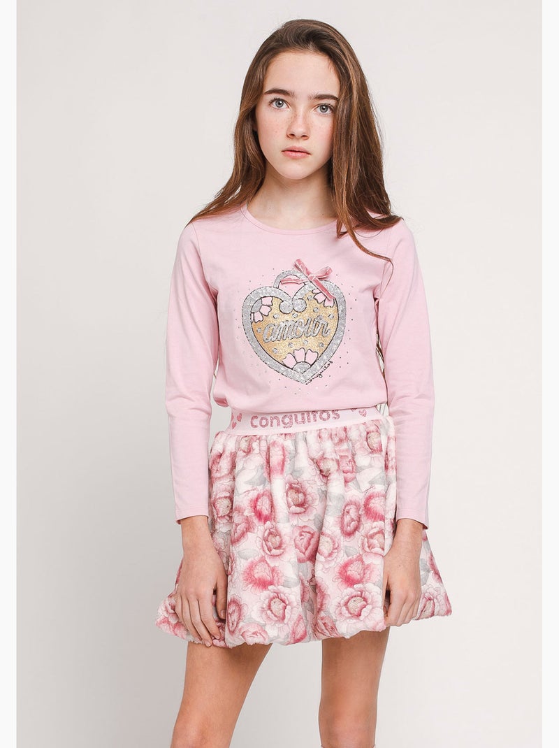 Camiseta rosa "Heart" de niña Rosa - Kiabi