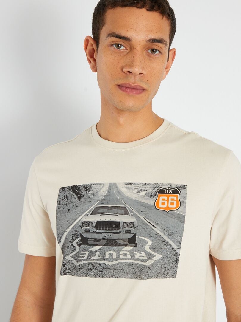 Camiseta 'Route 66' de punto blanco caliza - Kiabi