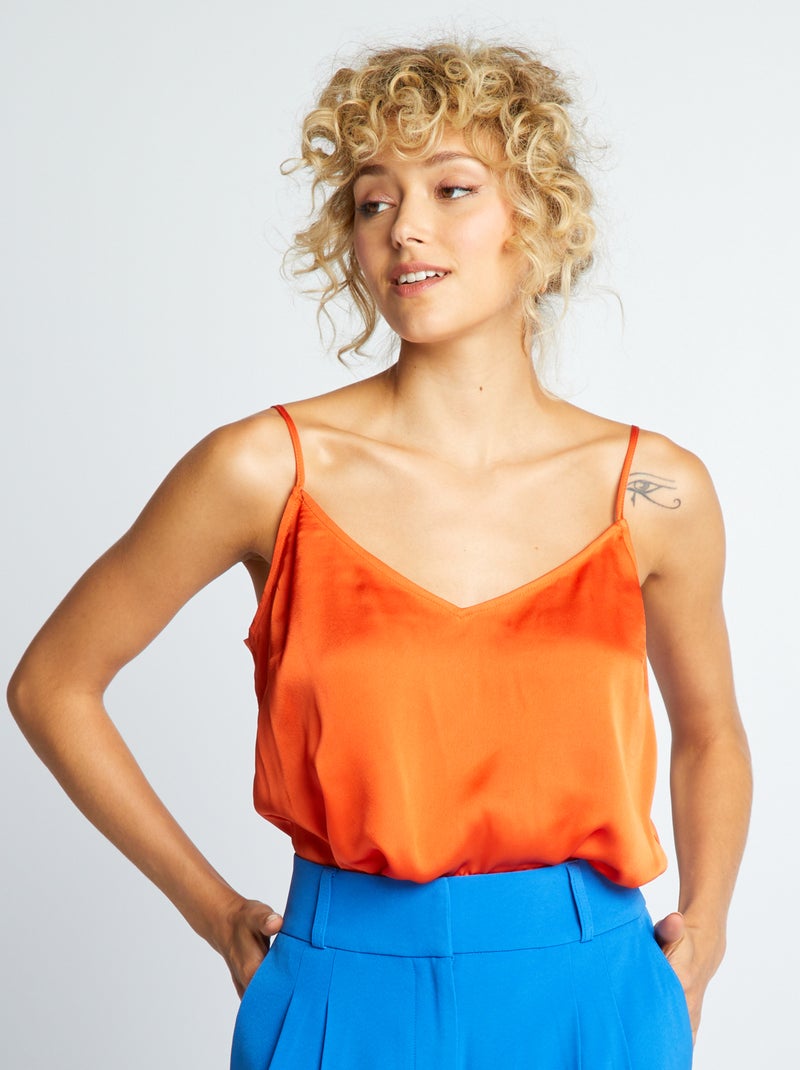 Camiseta satinada de tirantes NARANJA - Kiabi