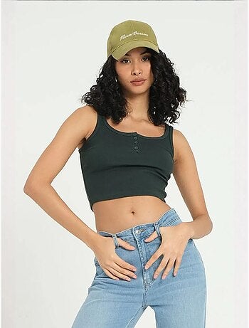 Camiseta sin mangas abotonada con cuello cuadrado y canalé hiccup