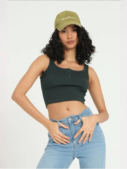 Camiseta sin mangas abotonada con cuello cuadrado y canalé hiccup - Kiabi