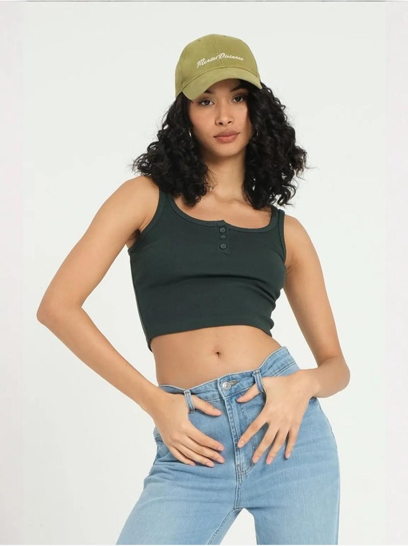 Camiseta sin mangas abotonada con cuello cuadrado y canalé hiccup Verde - Kiabi