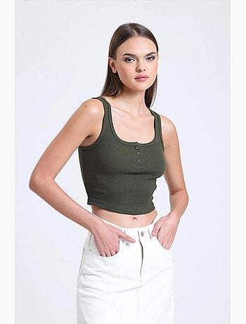 Camiseta sin mangas abotonada con cuello cuadrado y canalé hiccup