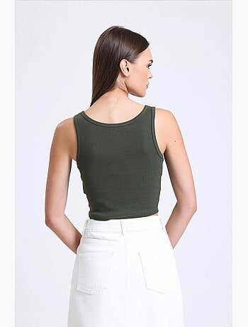 Camiseta sin mangas abotonada con cuello cuadrado y canalé hiccup