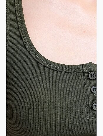 Camiseta sin mangas abotonada con cuello cuadrado y canalé hiccup