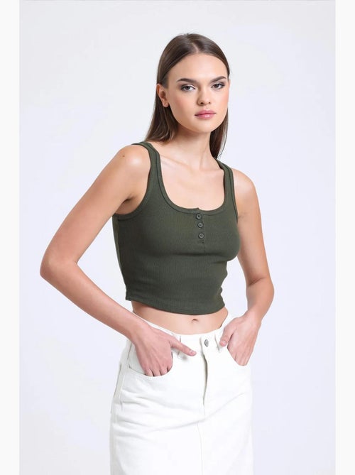 Camiseta sin mangas abotonada con cuello cuadrado y canalé hiccup - Kiabi