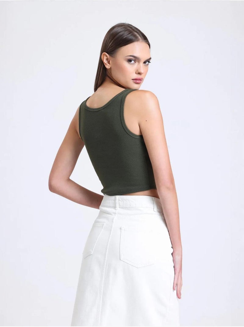 Camiseta sin mangas abotonada con cuello cuadrado y canalé hiccup Verde - Kiabi
