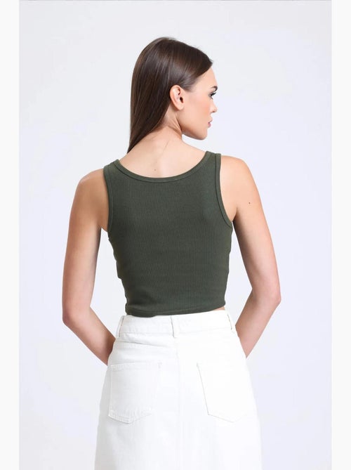 Camiseta sin mangas abotonada con cuello cuadrado y canalé hiccup - Kiabi