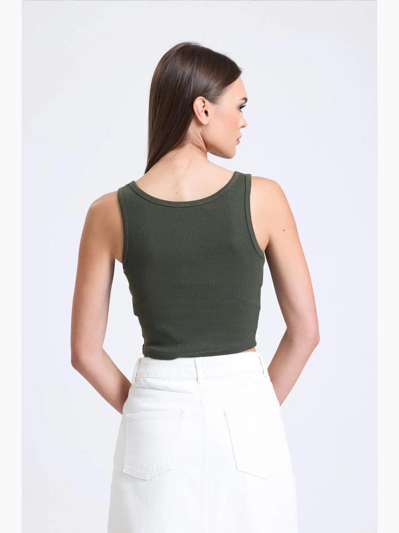 Camiseta sin mangas abotonada con cuello cuadrado y canalé hiccup Verde - Kiabi