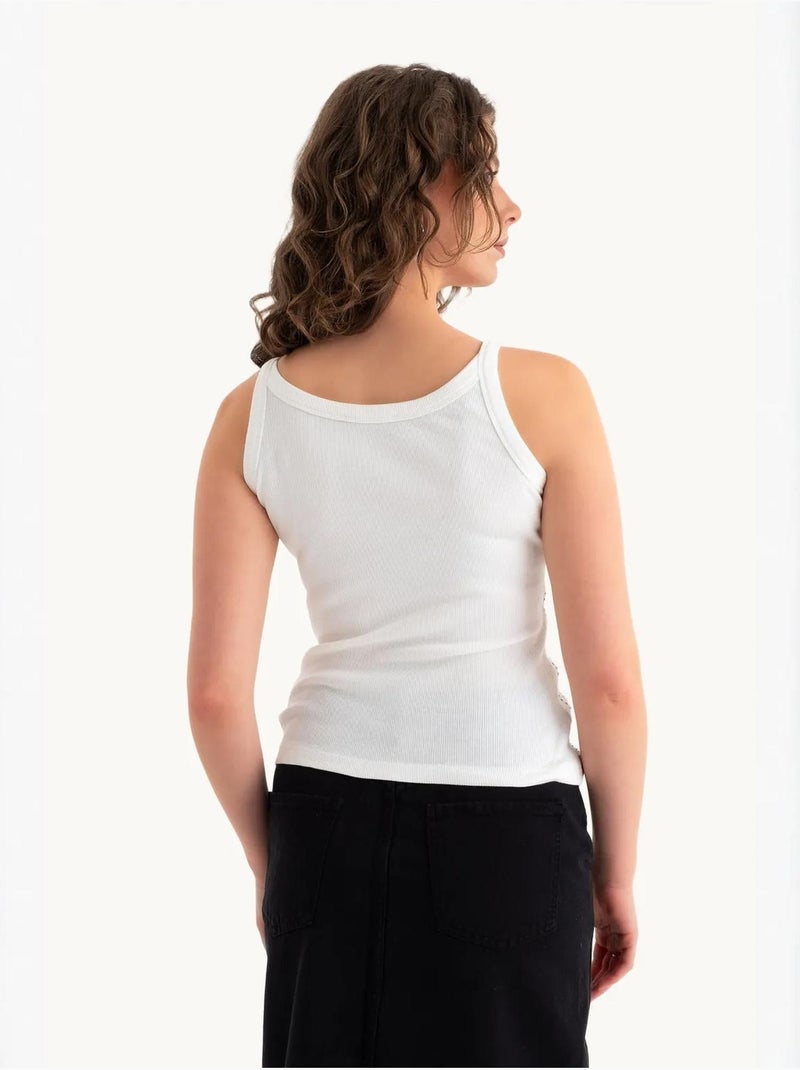 Camiseta sin mangas acanalada con cuello redondo hiccup Blanco - Kiabi