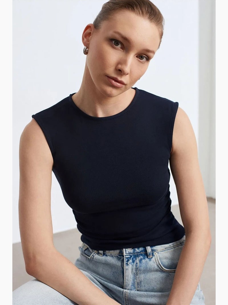 Camiseta sin mangas acanalada de cuello redondo, corte slim dilvin Azul laguna - Kiabi