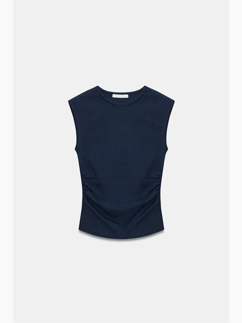 Camiseta sin mangas acanalada de cuello redondo, corte slim dilvin Azul laguna - Kiabi