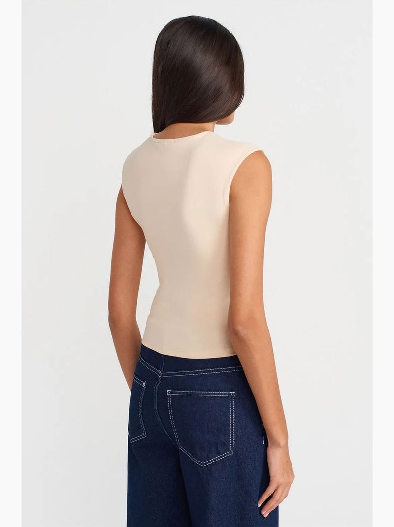 Camiseta sin mangas acanalada de cuello redondo, corte slim dilvin Beige claro - Kiabi