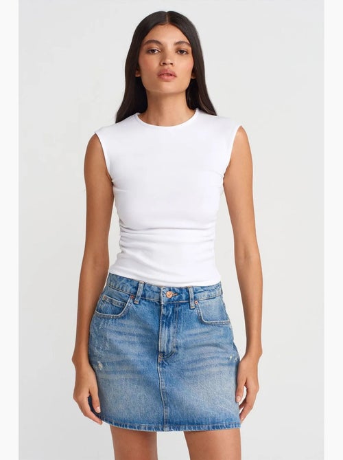 Camiseta sin mangas acanalada de cuello redondo, corte slim dilvin - Kiabi