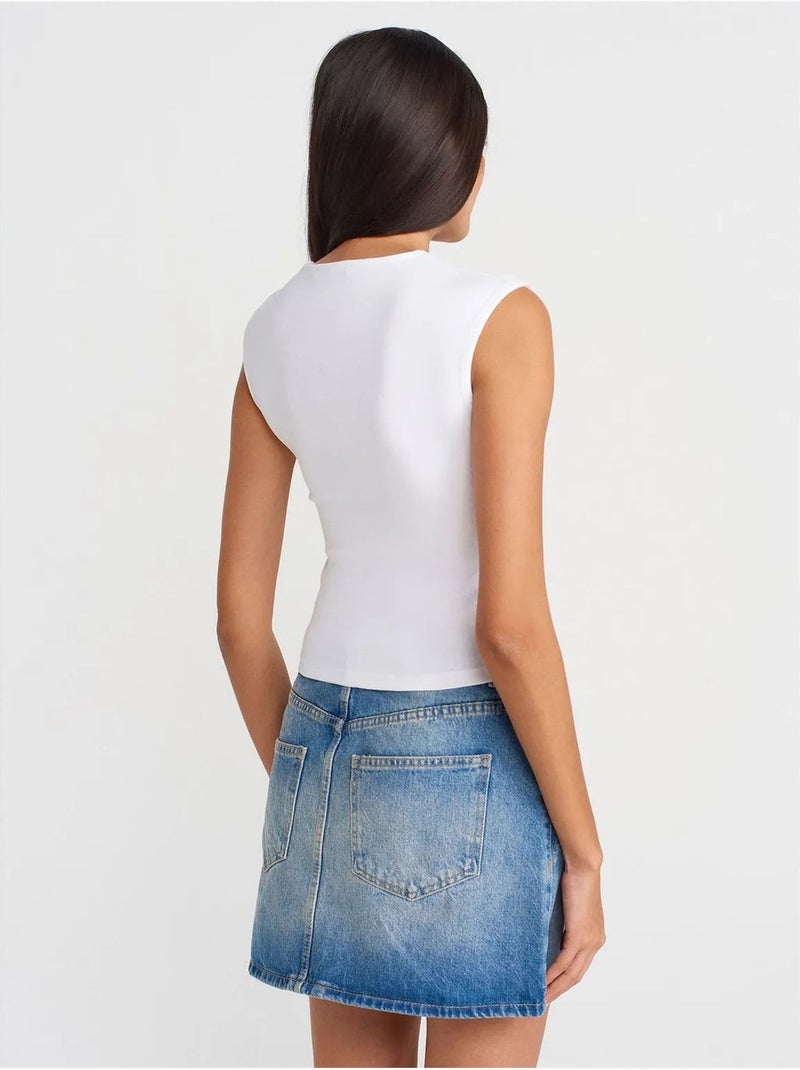 Camiseta sin mangas acanalada de cuello redondo, corte slim dilvin Blanco - Kiabi