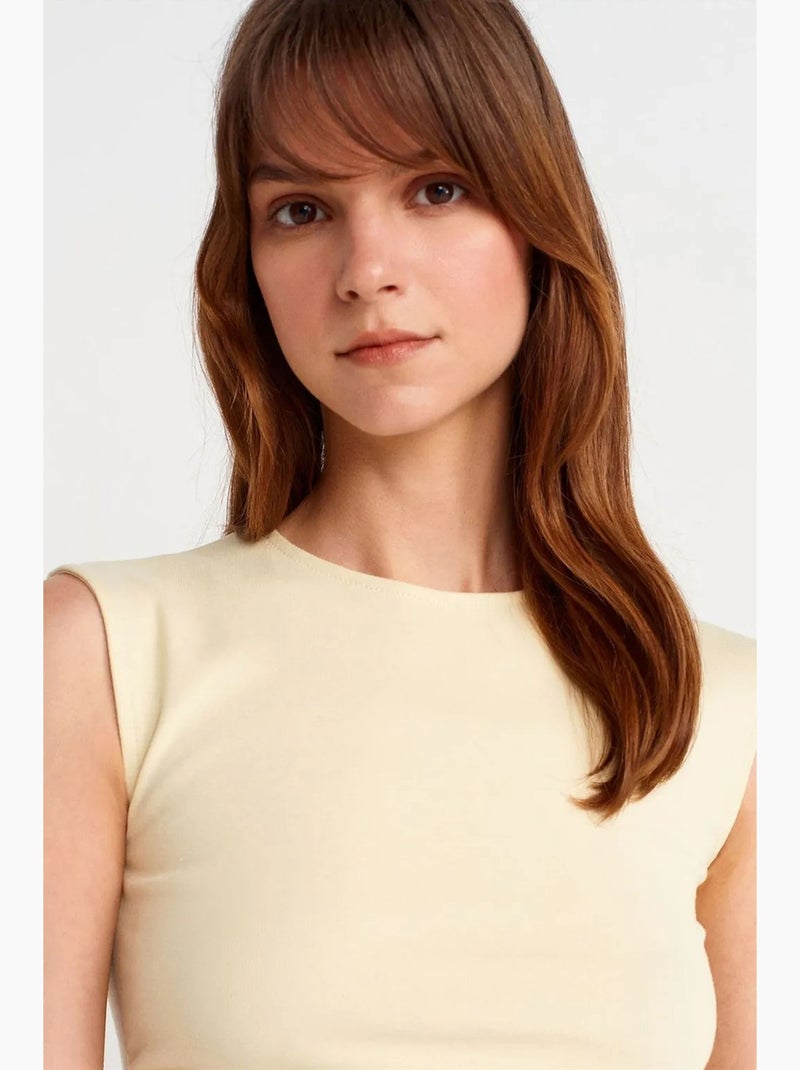 Camiseta sin mangas acanalada de cuello redondo, corte slim dilvin Marfil - Kiabi