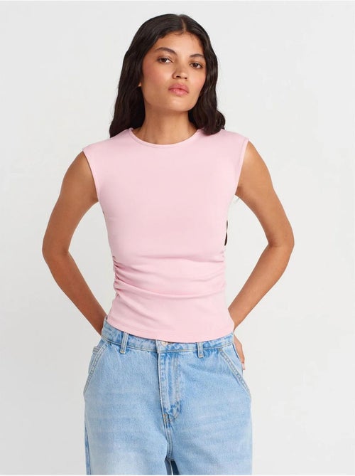 Camiseta sin mangas acanalada de cuello redondo, corte slim dilvin - Kiabi