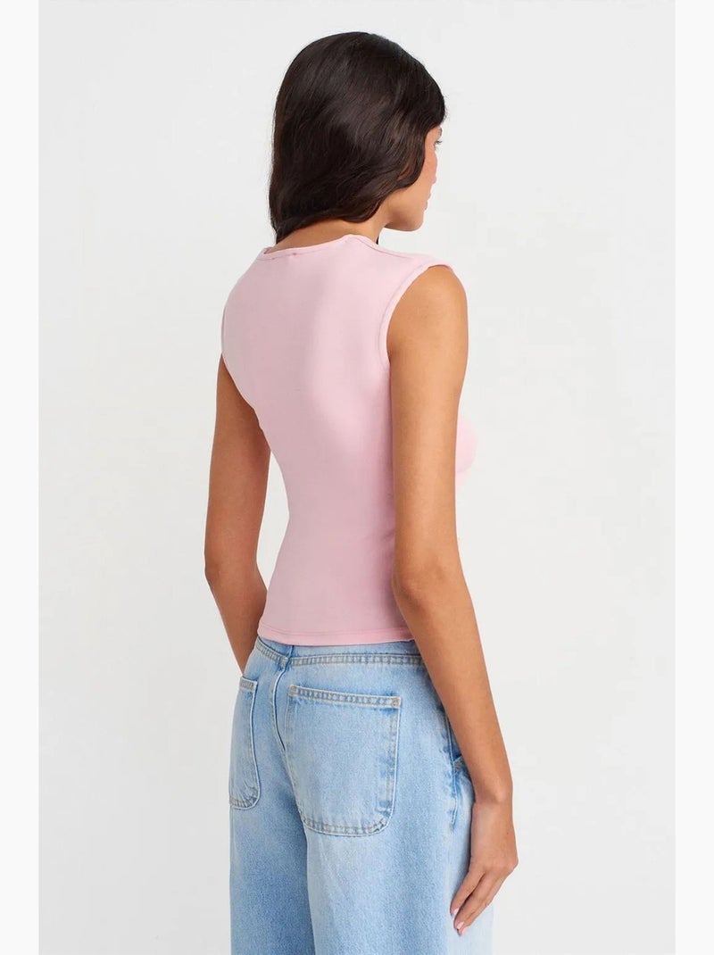 Camiseta sin mangas acanalada de cuello redondo, corte slim dilvin Rosa claro - Kiabi