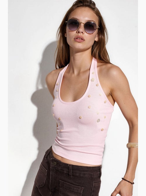 Camiseta sin mangas ajustada bordada busem - Kiabi