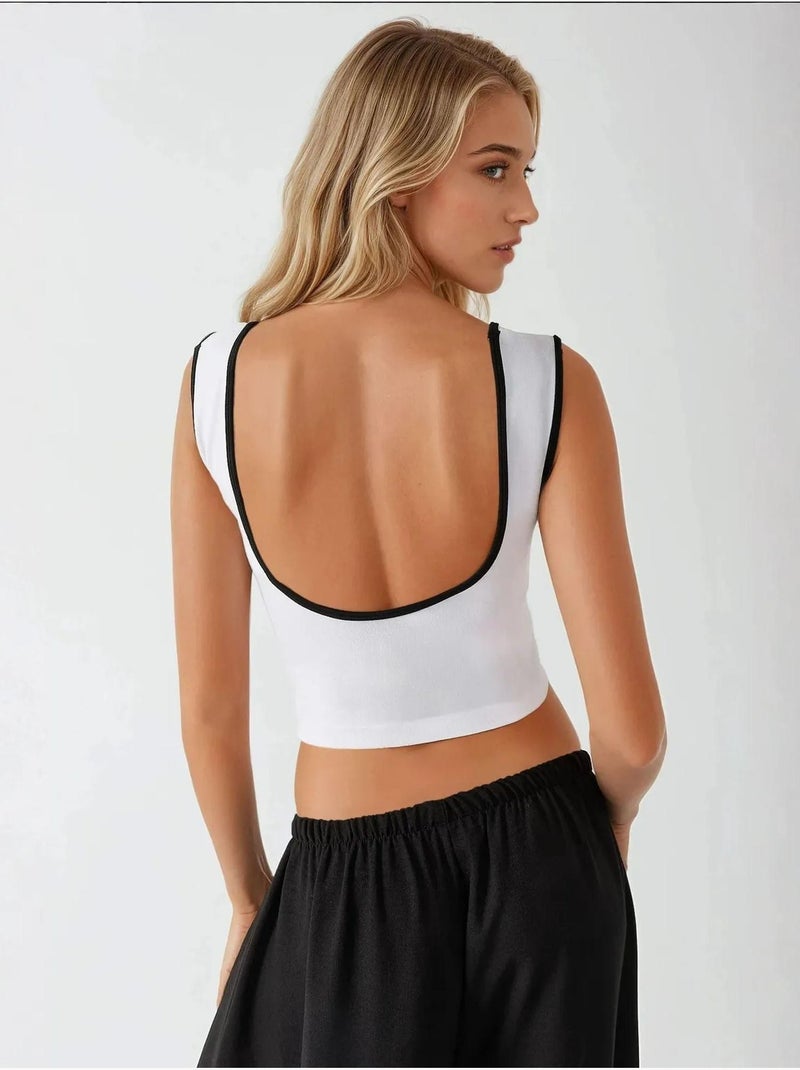 Camiseta sin mangas ajustada con cuello redondo y contraste hiccup Blanco - Kiabi