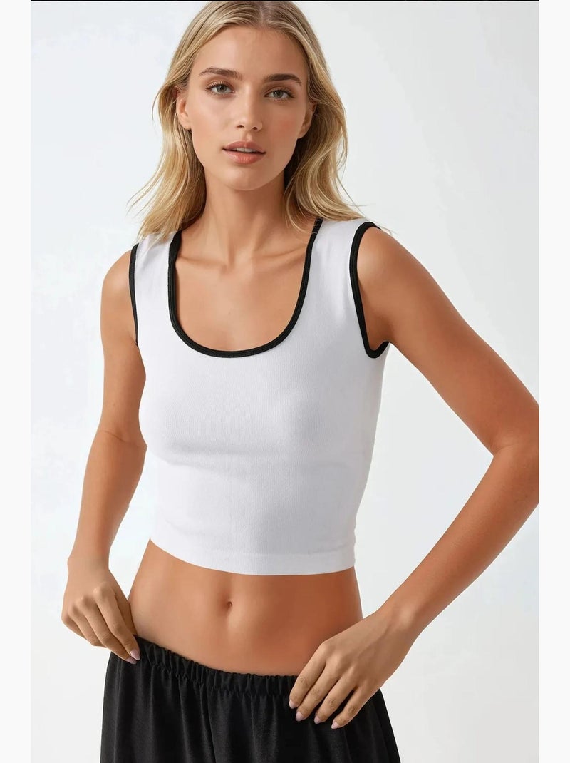 Camiseta sin mangas ajustada con cuello redondo y contraste hiccup Blanco - Kiabi