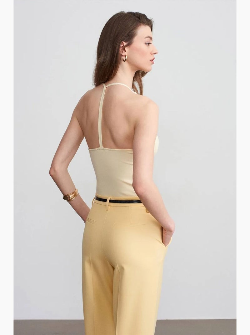 Camiseta sin mangas ajustada cuello halter de punto dilvin Amarillo limón - Kiabi