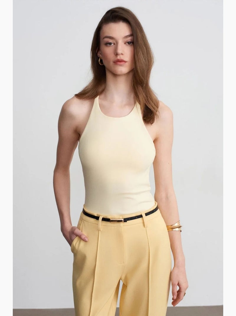 Camiseta sin mangas ajustada cuello halter de punto dilvin Amarillo limón - Kiabi