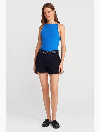 Camiseta sin mangas ajustada cuello halter de punto dilvin