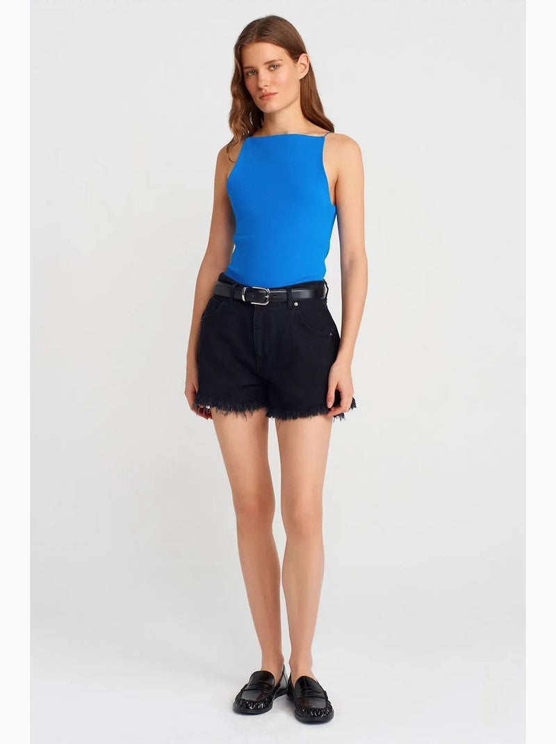 Camiseta sin mangas ajustada cuello halter de punto dilvin Azul cobalto - Kiabi