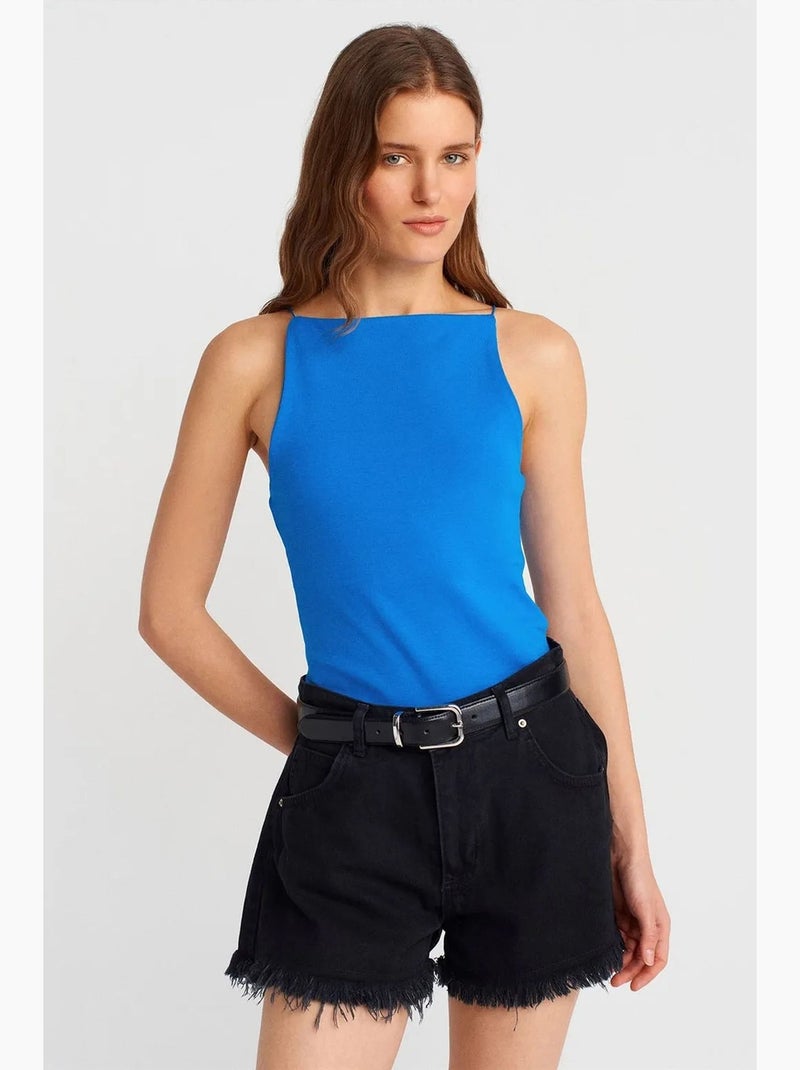 Camiseta sin mangas ajustada cuello halter de punto dilvin Azul cobalto - Kiabi