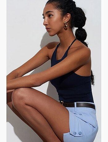 Camiseta sin mangas ajustada cuello halter de punto dilvin