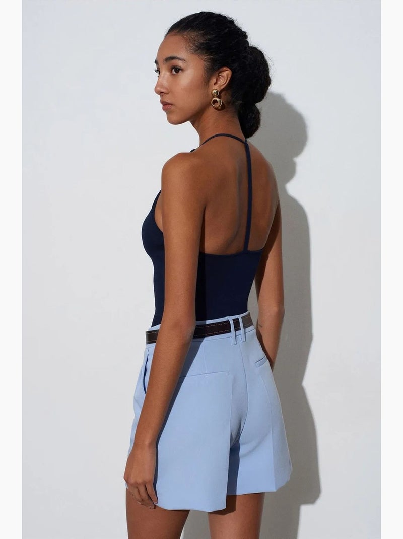 Camiseta sin mangas ajustada cuello halter de punto dilvin Azul marino - Kiabi